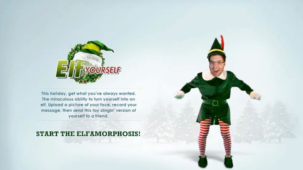 The Elf yourself webpage that allowed people to upload their photo and show it as the face on a dancing elf