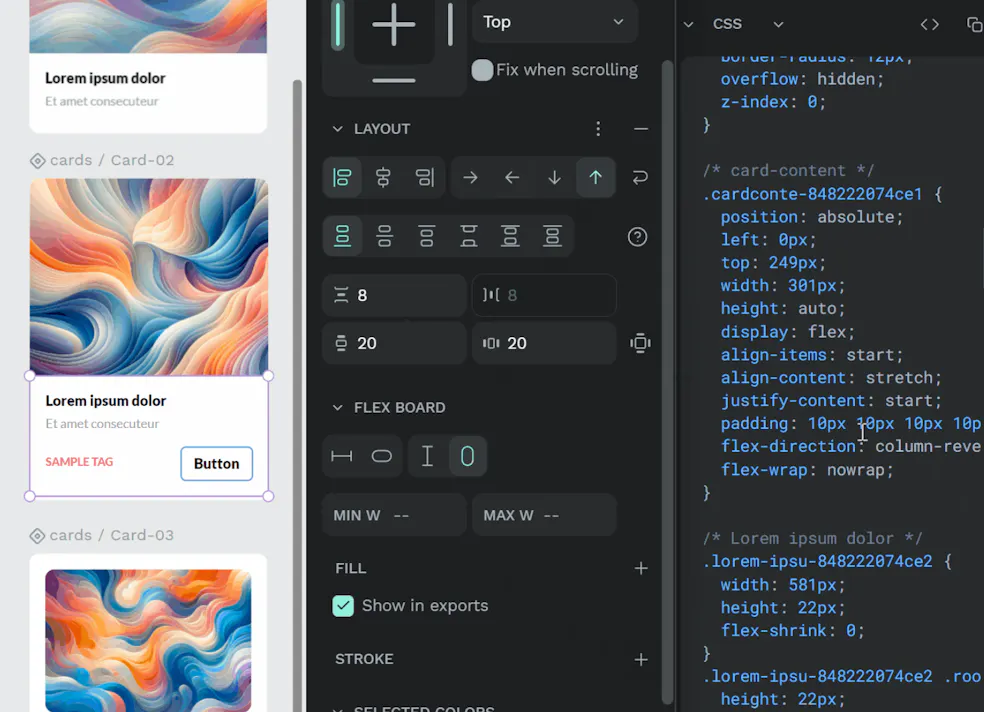 Developer tools shown next to the design to allow a two way editing process