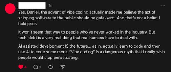 A post saying AI is the future but it creates tech debt if you don't understand it