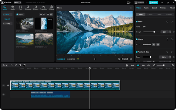 CapCut video editor UI