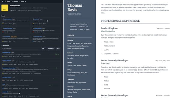 JSON Resume repo and screenshot