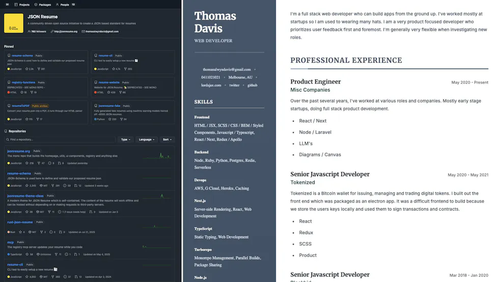 JSON Resume repo and screenshot