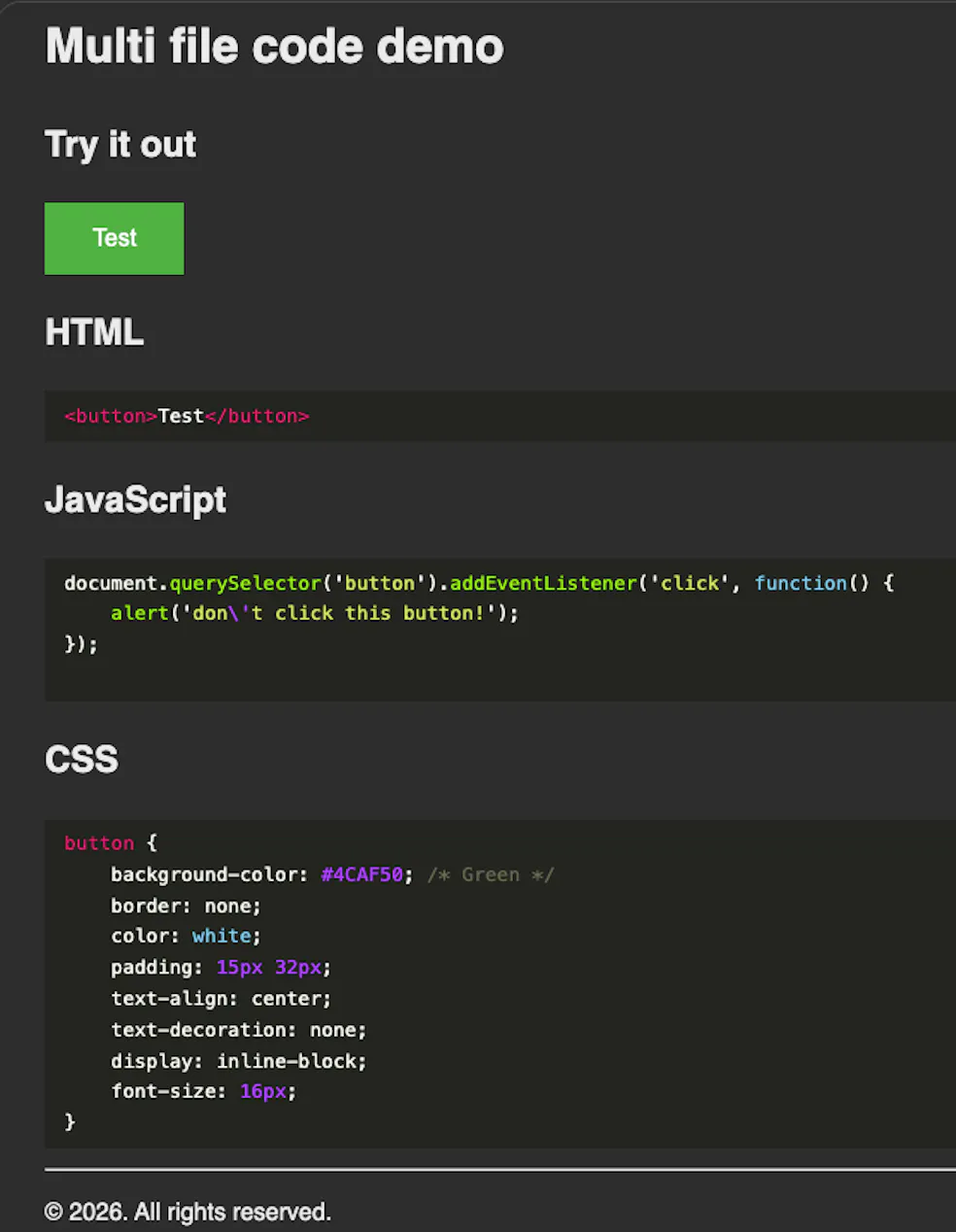 rendered code demo with multiple files