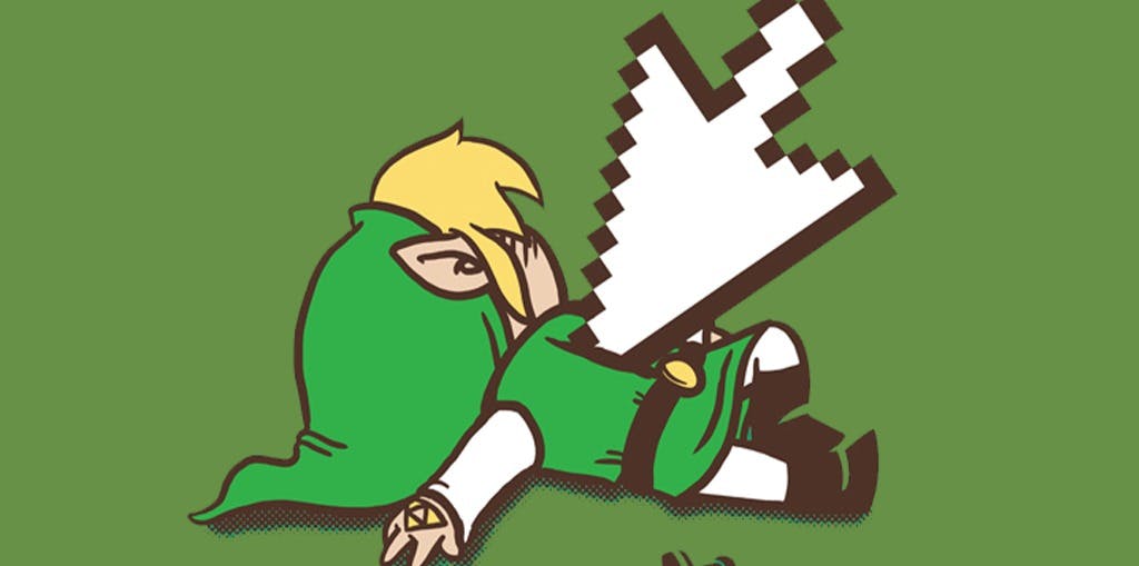 Dead link illustration with the character Link from Legend of Zelda being hit by a cursor arrow