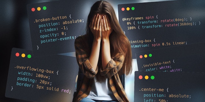 A developer with CSS coding mistakes behind them