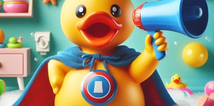 A rubber ducky with a bullhorn