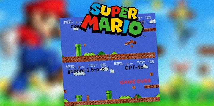 The Super Mario logo with a still image taken from the game.