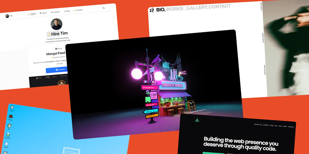 Several screenshots from web developer portfolios