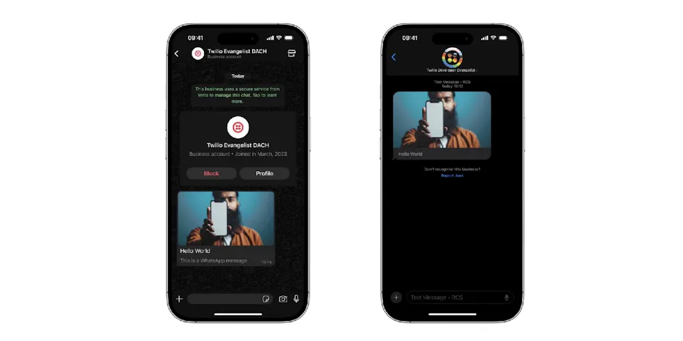 Two images of the same message inside a phone