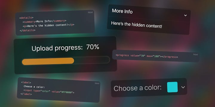 HTML elements mocked up with their code