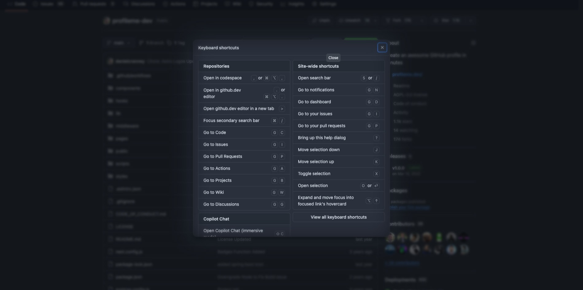 GitHub's shortcuts