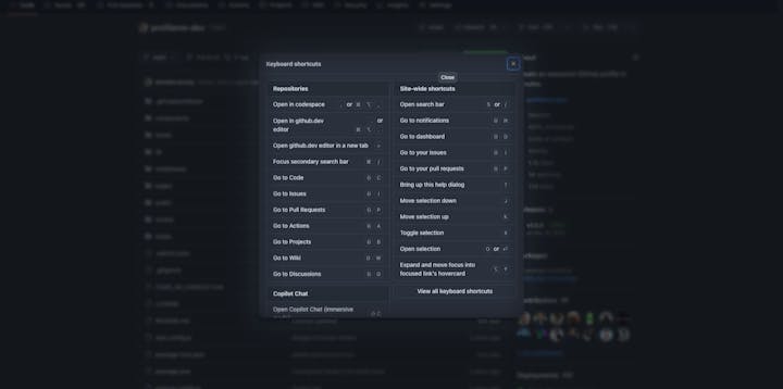GitHub's shortcuts