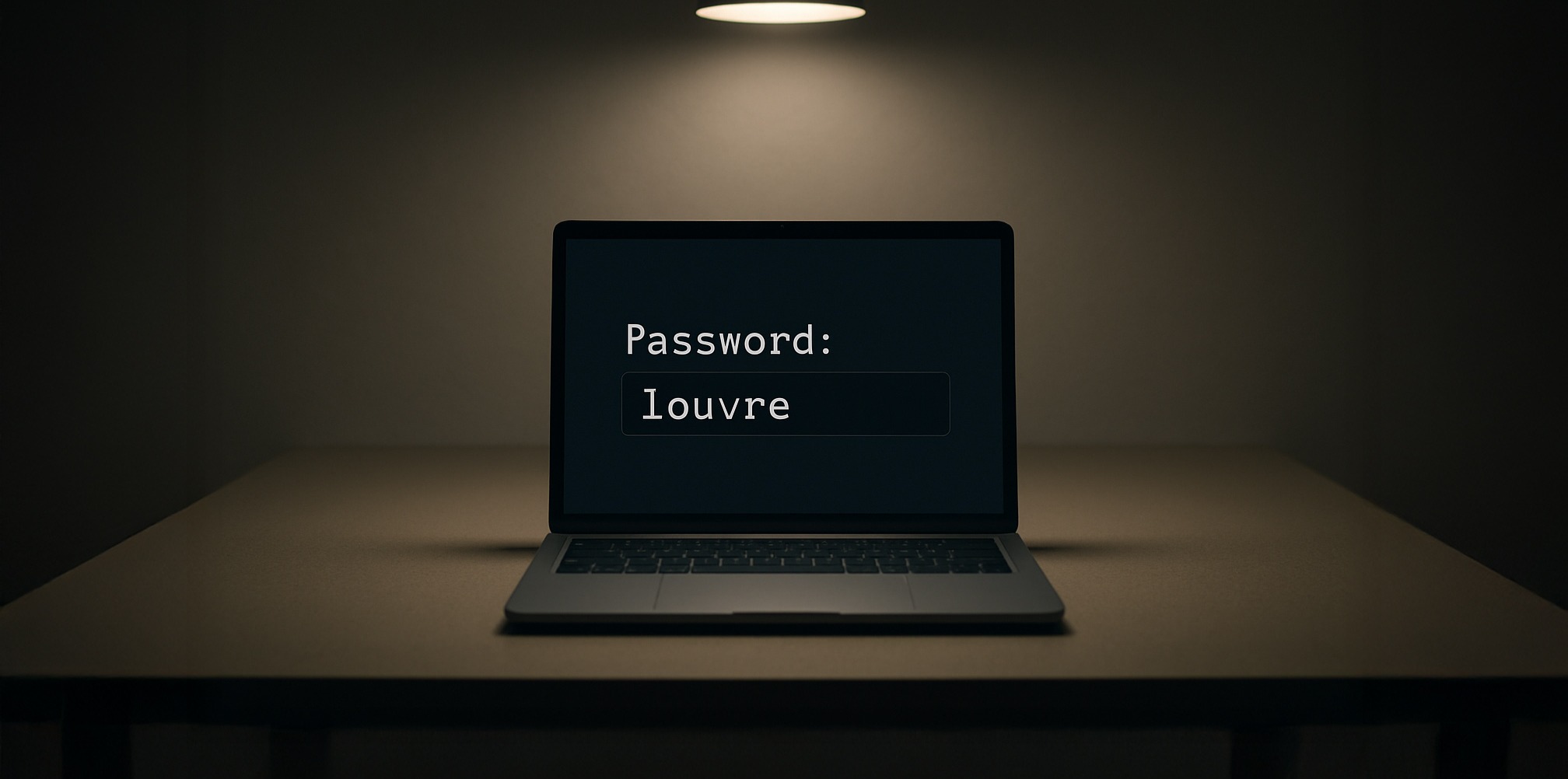 A screen showing the password as 'louvre'