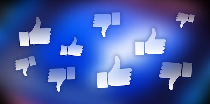 An number of upward and downward-facing hands with thumbs up