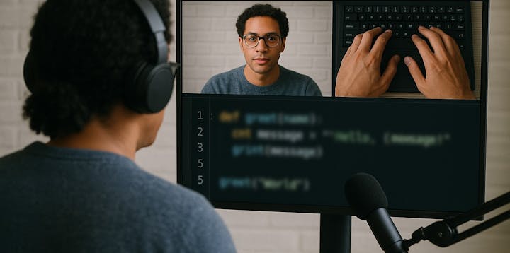 A man presenting code on screen
