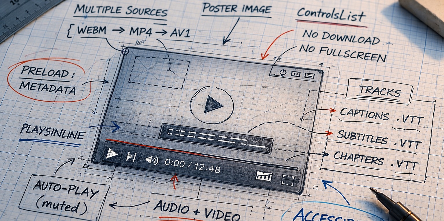A wireframe diagram of a video player