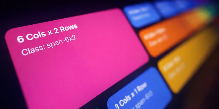 A screenshot of a bento layout at an angle, with a shallow depth of field