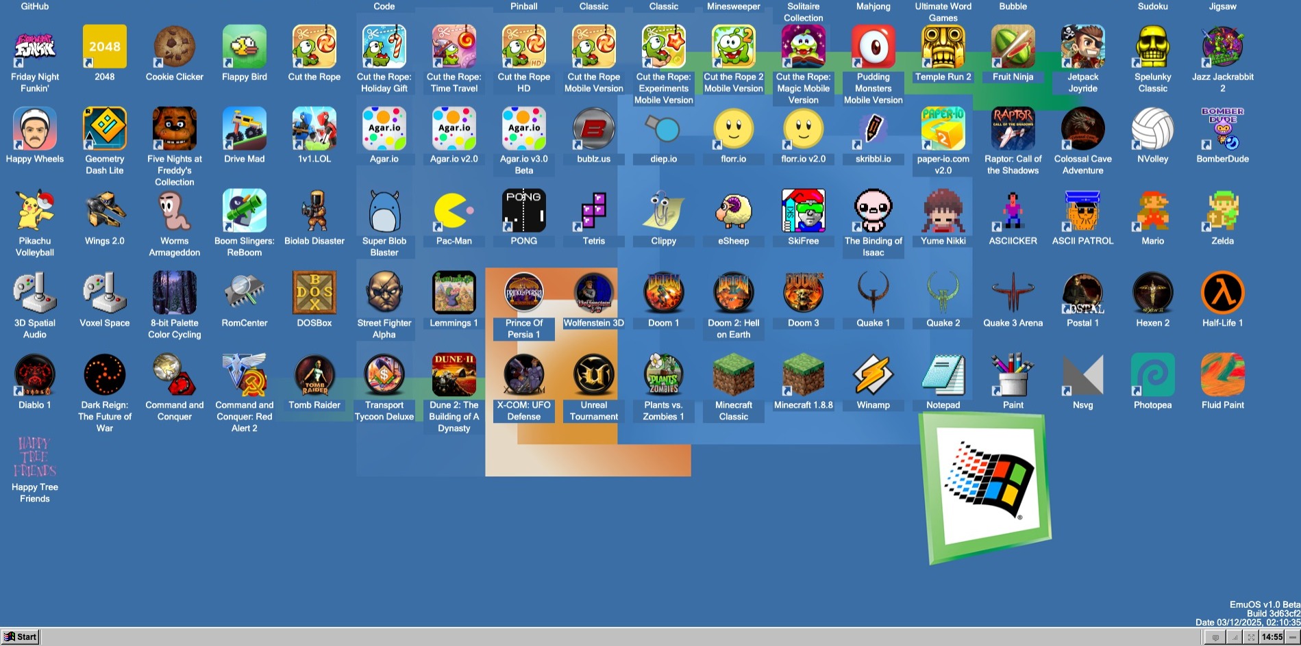 A Windows95 desktop with games on it
