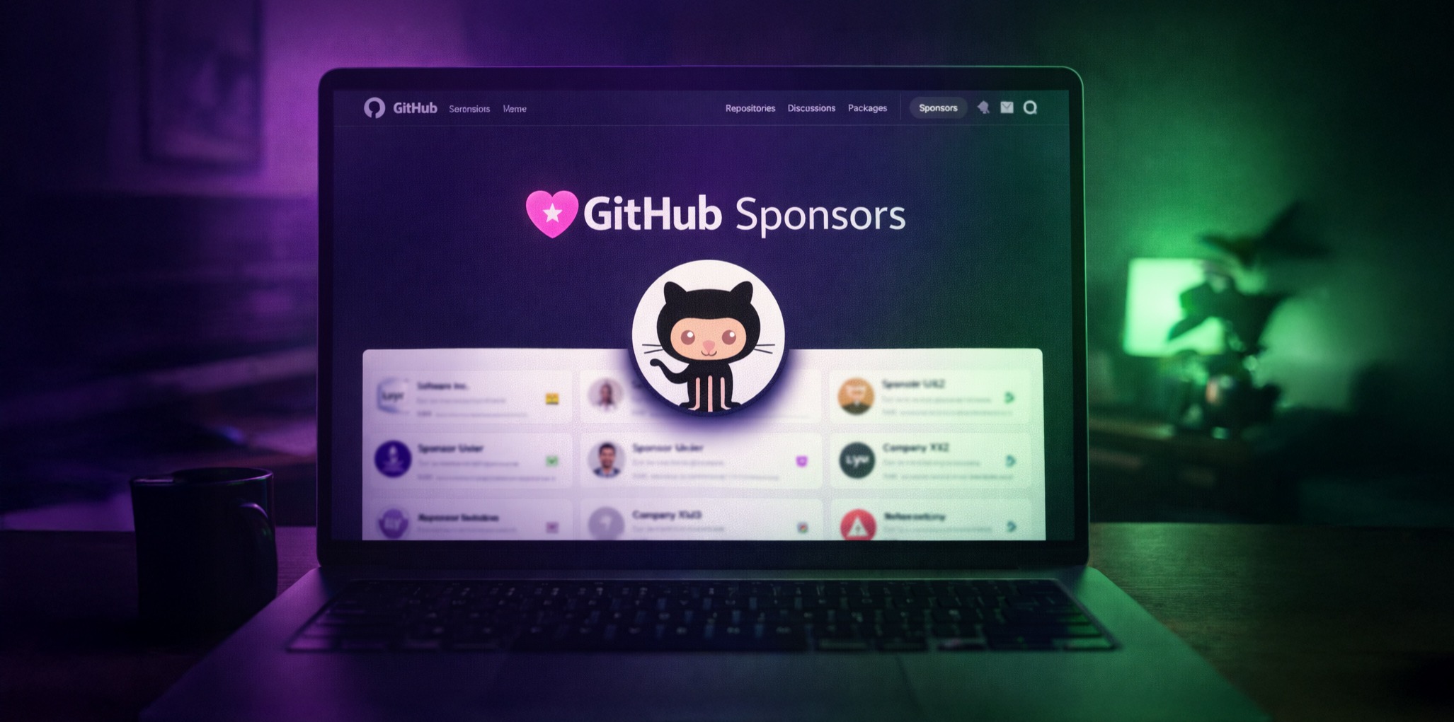 A laptop showing GitHub Sponsors on the screen