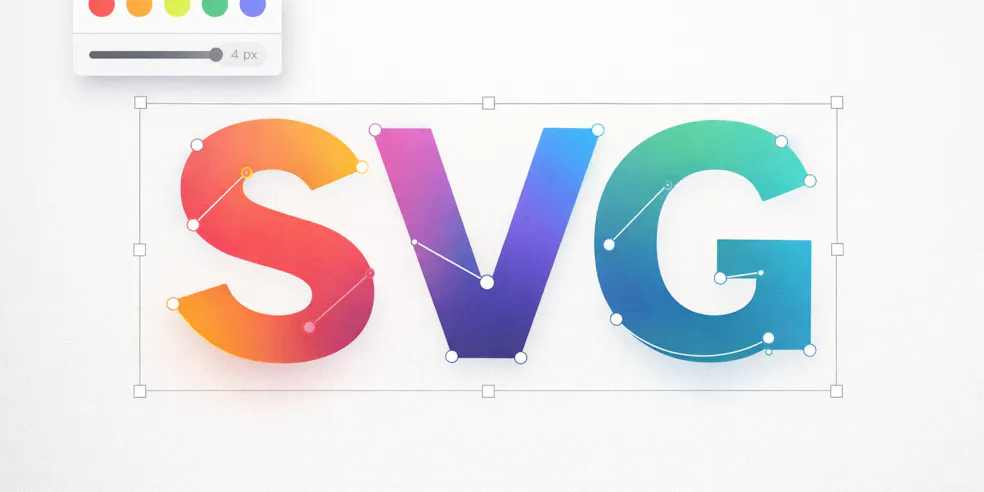 The letters SVG in SVG format, with a color picker UI element