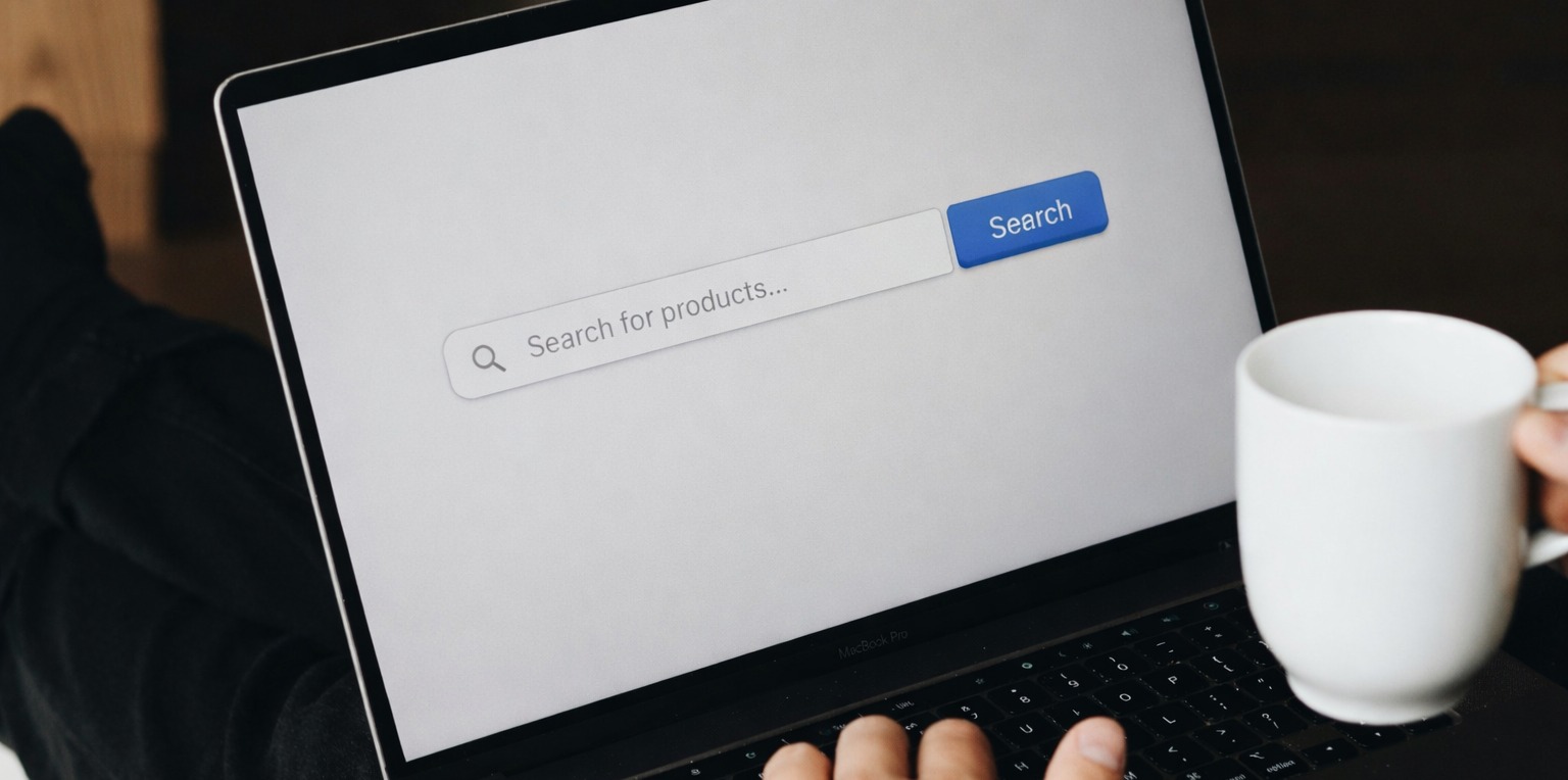 A laptop showing a search box