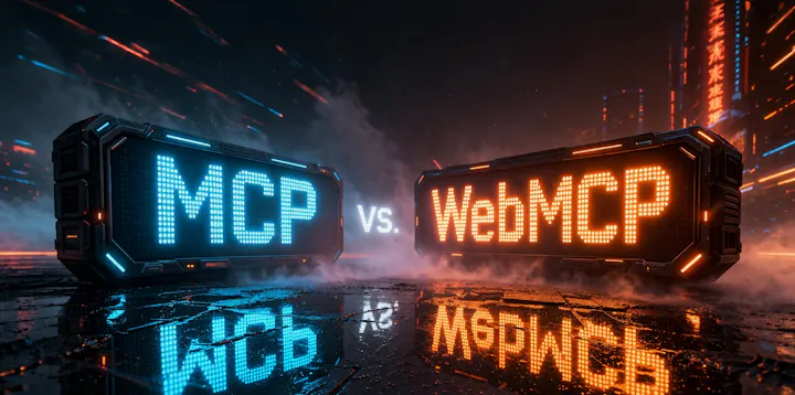 MCP logo facing a WebMCP logo with 'vs.' in between