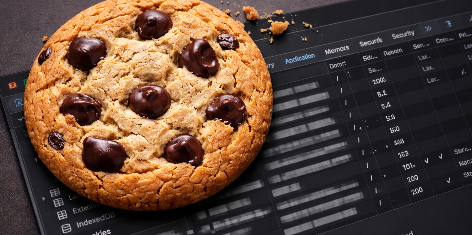 A cookie sat on top of developer tools