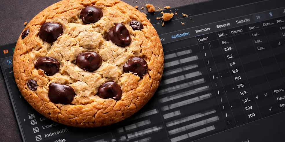 A cookie sat on top of developer tools