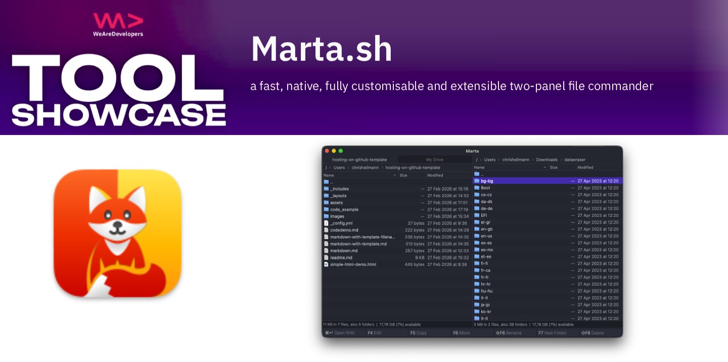 Tool Showcase: Marta.sh - a fast, native, fully customisable and extensible two-panel file commander
