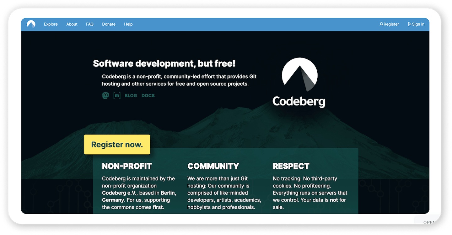 github altenrative codeberg preview