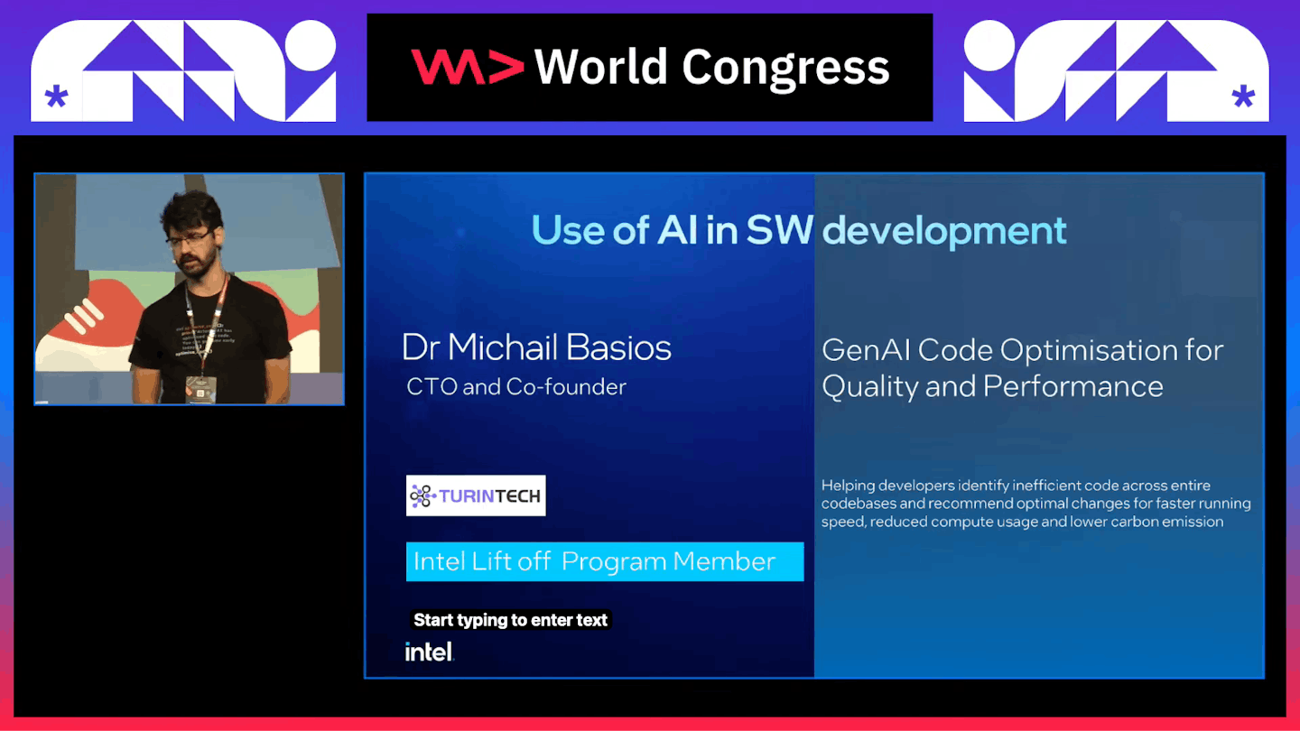 Michail Basios explaining how AI is used in software development
