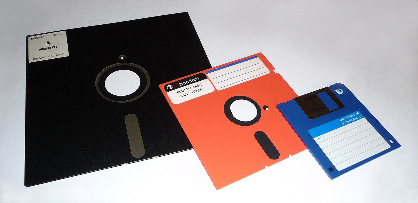 Floppy disks were common for storing and transporting data in the 1990s